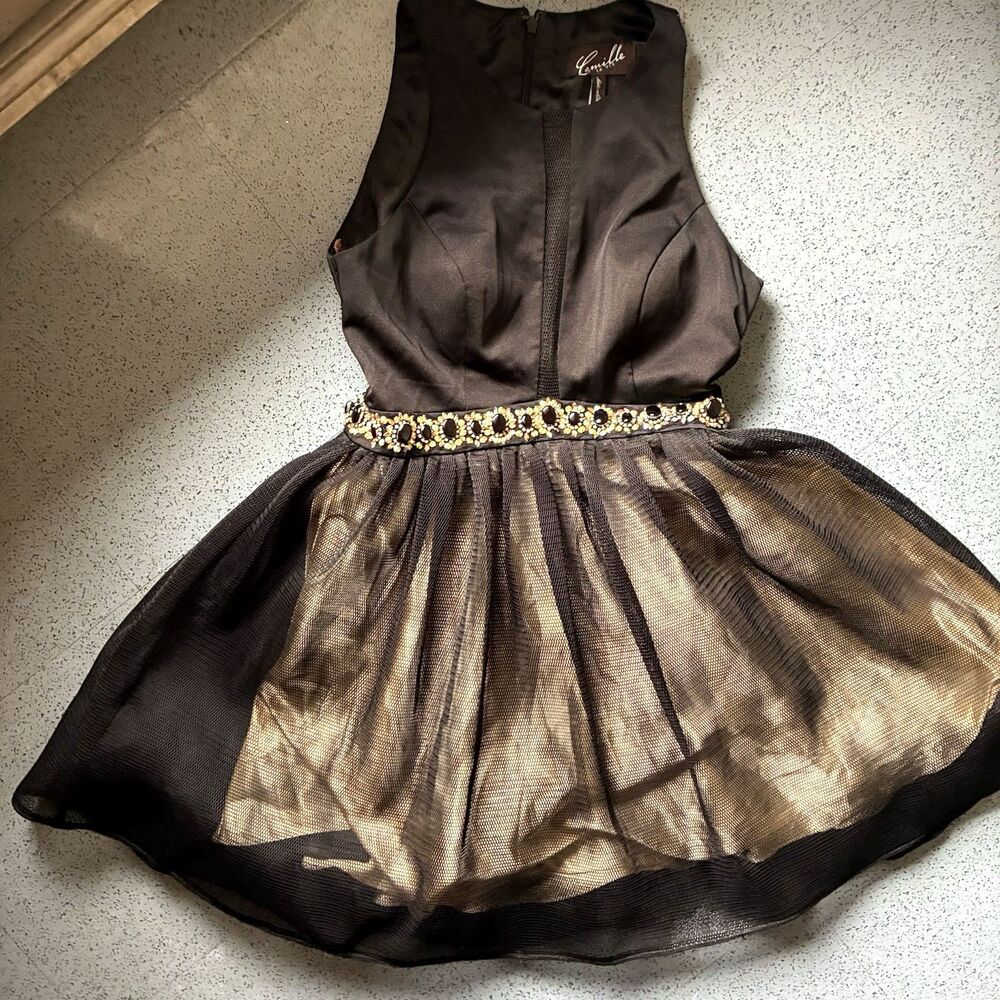 Y2K Spring Wedding Guest Dress Black Whimsigoth Skater Jeweled Waist Size 6